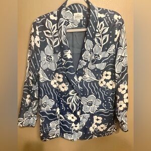 Vintage Windridge Blazer Blue, Grey And White Floral Pattern Sz 12